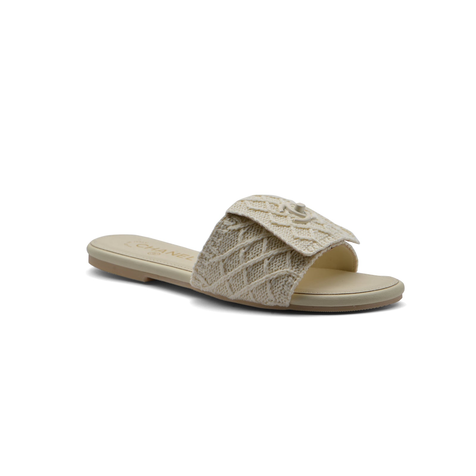 Chanel White Pearl CC Flat Slides Slipper Woman E6545 White - 1