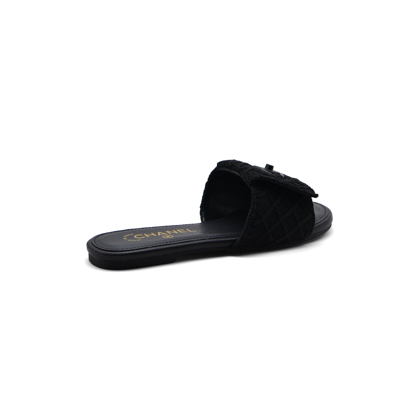 Chanel White Pearl CC Flat Slides Slipper Woman E6545 Black