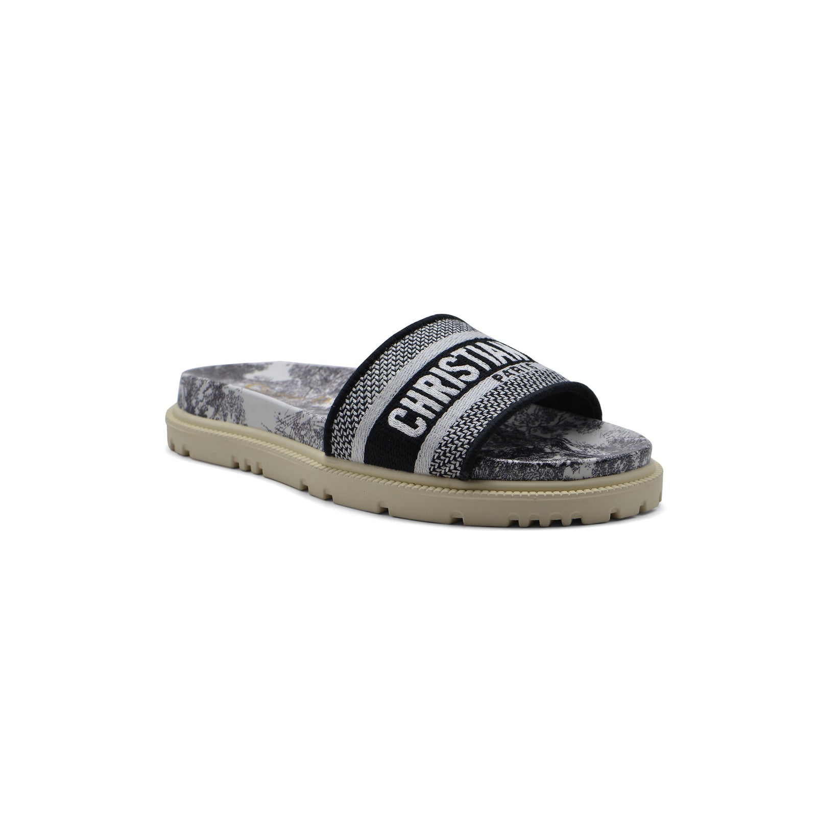 Christian Dior floral print Canvas Slide Sandals Woman DR-886 Black&White - 1