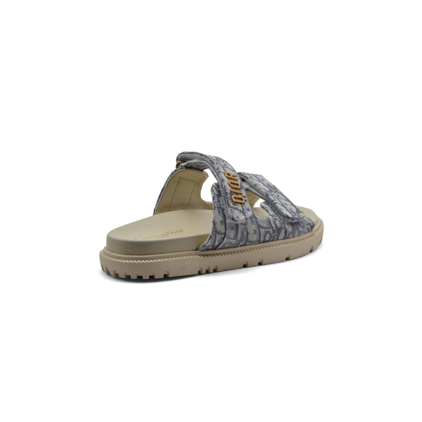 Christian Dior Textured with Gold Accents Oblique Raffia Chambray Jacquard Dioract Sandals Woman 16888-2 Gray