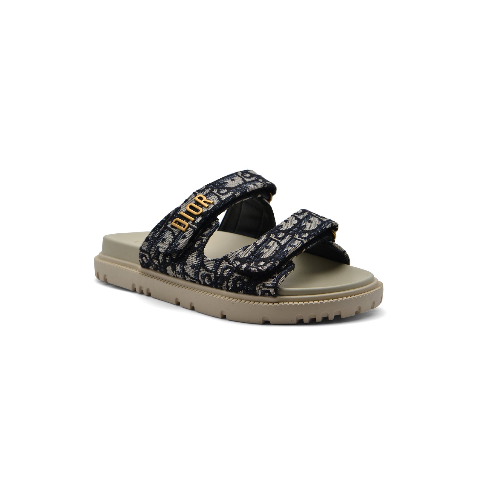 Christian Dior Textured with Gold Accents Oblique Raffia Chambray Jacquard Dioract Sandals Woman 16888-2 Navy - 1