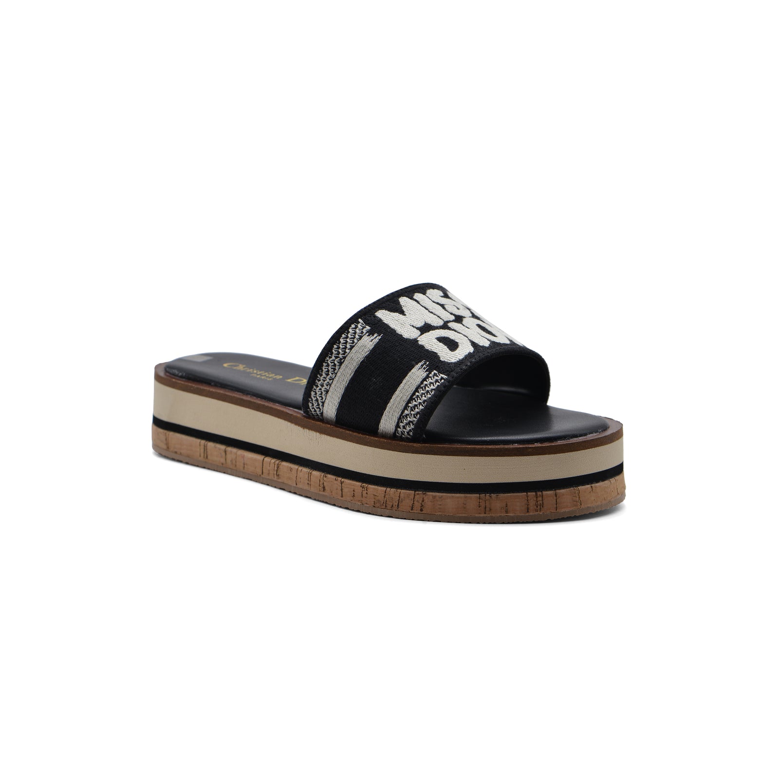 Christian Dior Dway Canvas Platform Raffia Chambray Jacquard Dioract Sandals Woman 2393 Black - 1