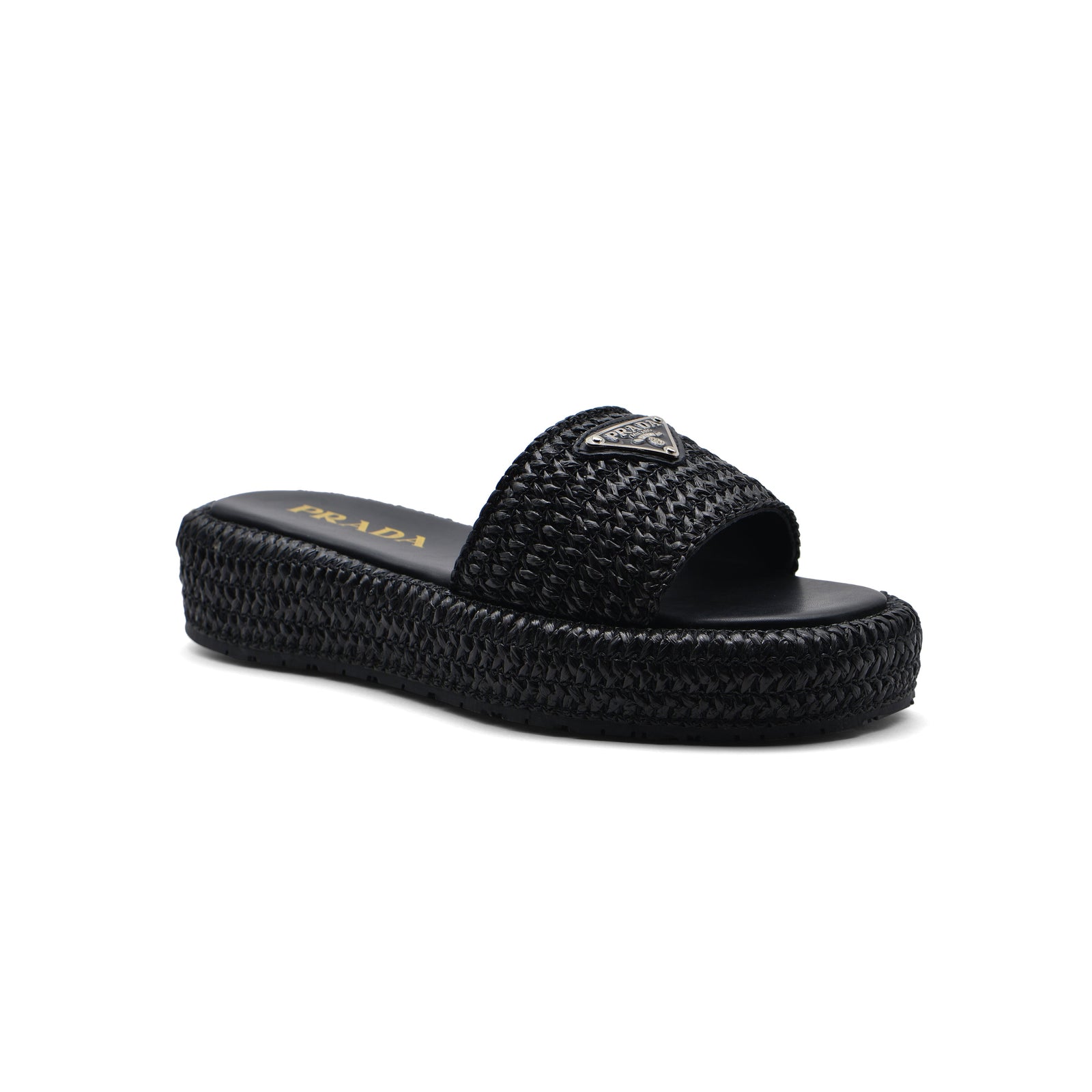 Prada Raffia Printed Espadrilles Crochet Flatform Sandals Woman PA-158 Black - 1