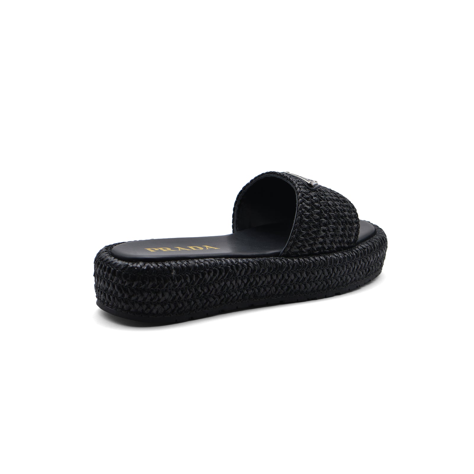 Prada Raffia Printed Espadrilles Crochet Flatform Sandals Woman PA-158 Black - 2