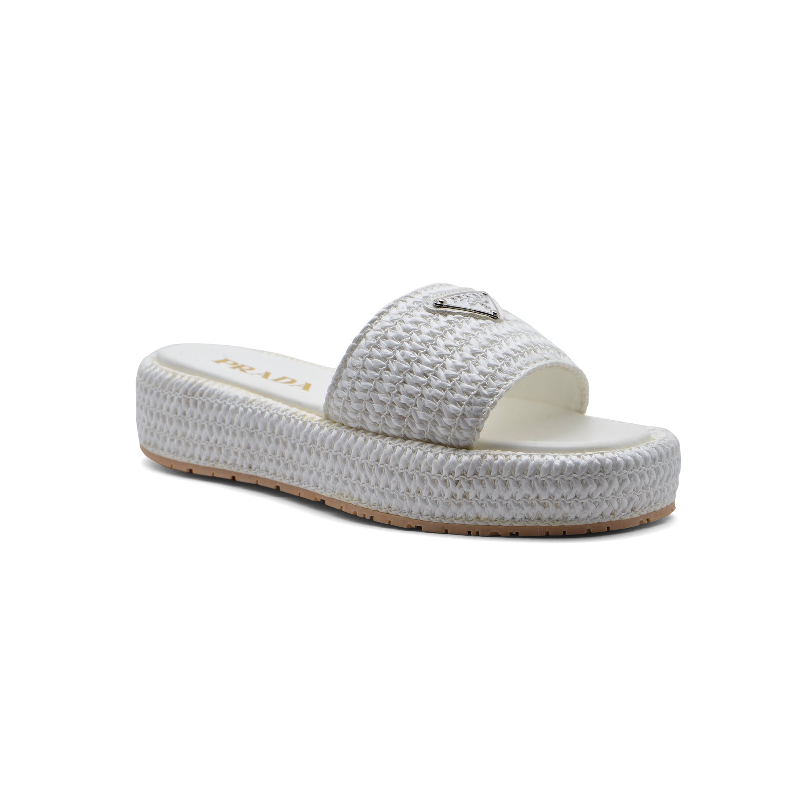 Prada Raffia Printed Espadrilles Crochet Flatform Sandals Woman PA-158 White - 1