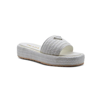 Prada Raffia Printed Espadrilles Crochet Flatform Sandals Woman PA-158 White