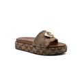 Coach Brand Thick Soled Slippers Logo Print Sandals Leather Women 8109 Brown - 1