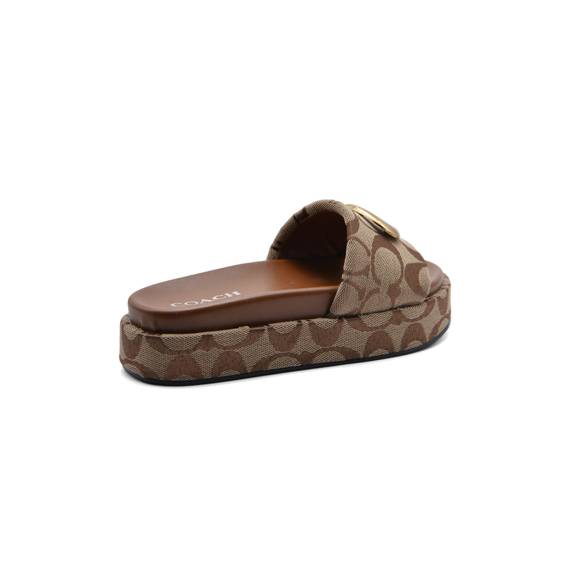 Coach Brand Thick Soled Slippers Logo Print Sandals Leather Women 8109 Brown - 2