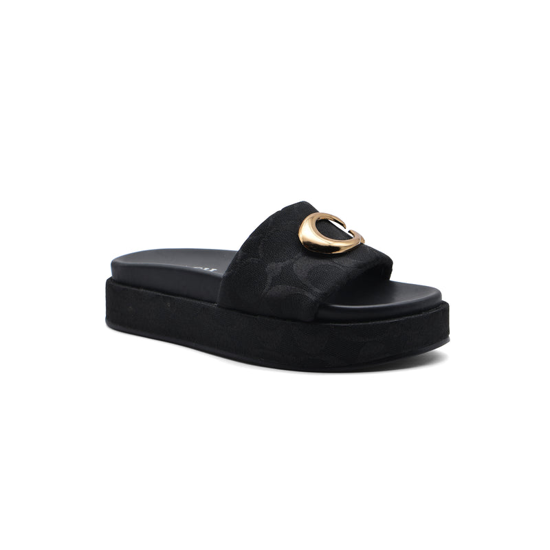 Coach Brand Thick Soled Slippers Logo Print Sandals Leather Women 8109 Black - 1