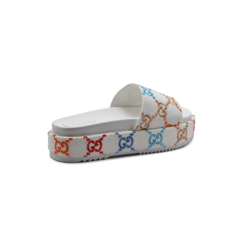 GUCCI Platform Multicolor logo print canvas slides Woman 2020-G5 White - 2