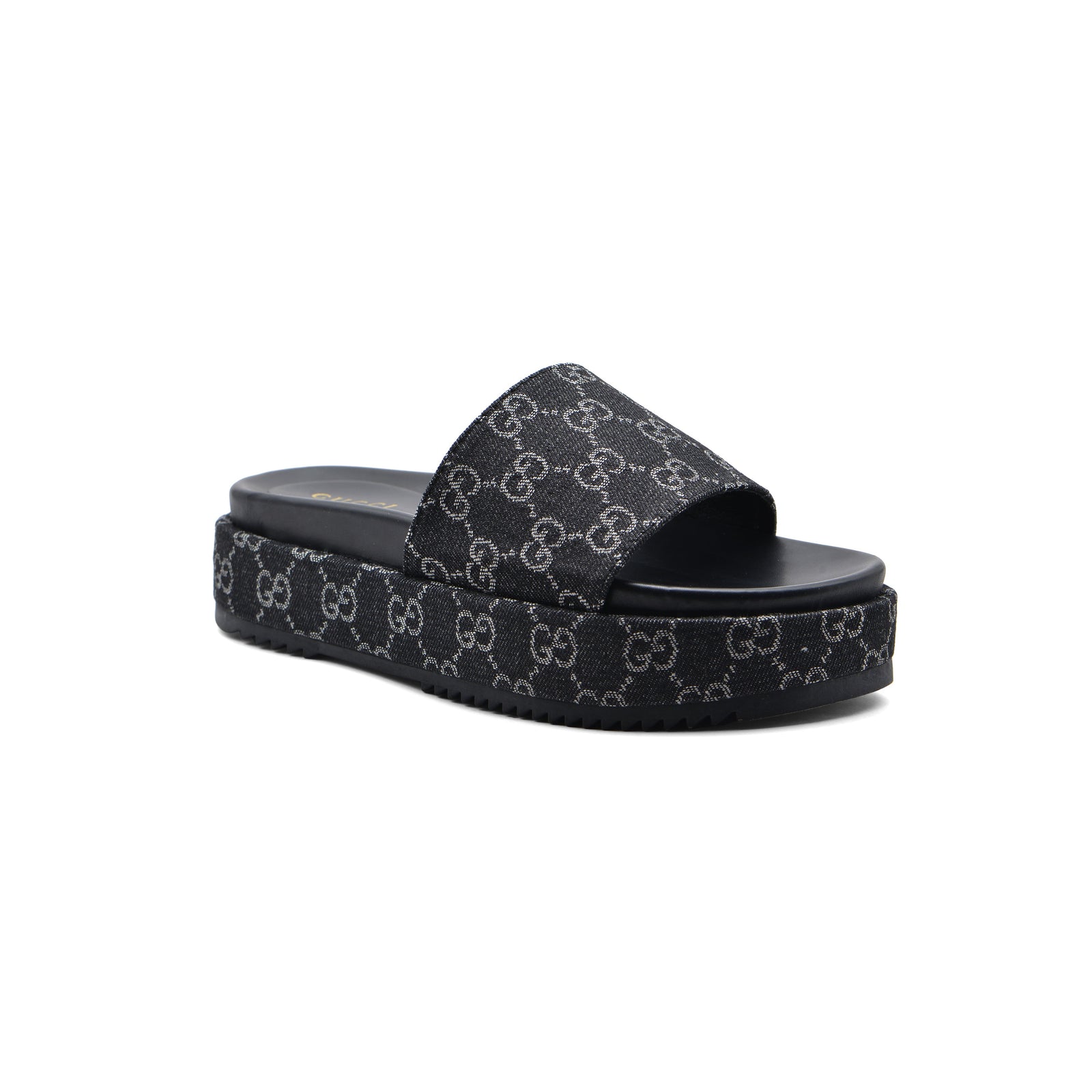 Gucci New Denim GG Monogram Angelina Platform Slide Woman 2020 Black - 1