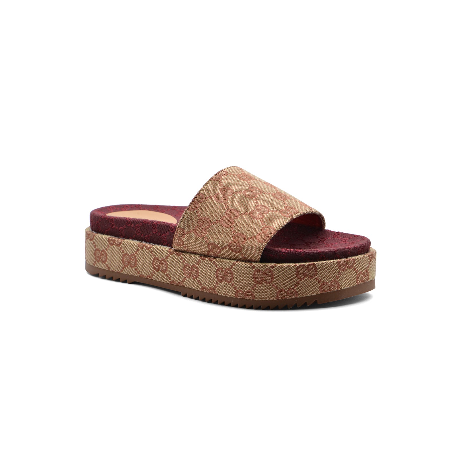 Gucci New Denim GG Monogram Angelina Platform Slide Woman 2020 Maroon - 1