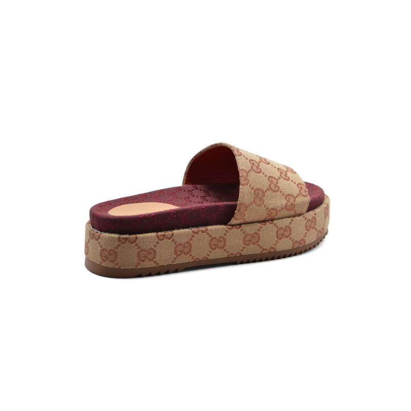 Gucci New Denim GG Monogram Angelina Platform Slide Woman 2020 Maroon - 2