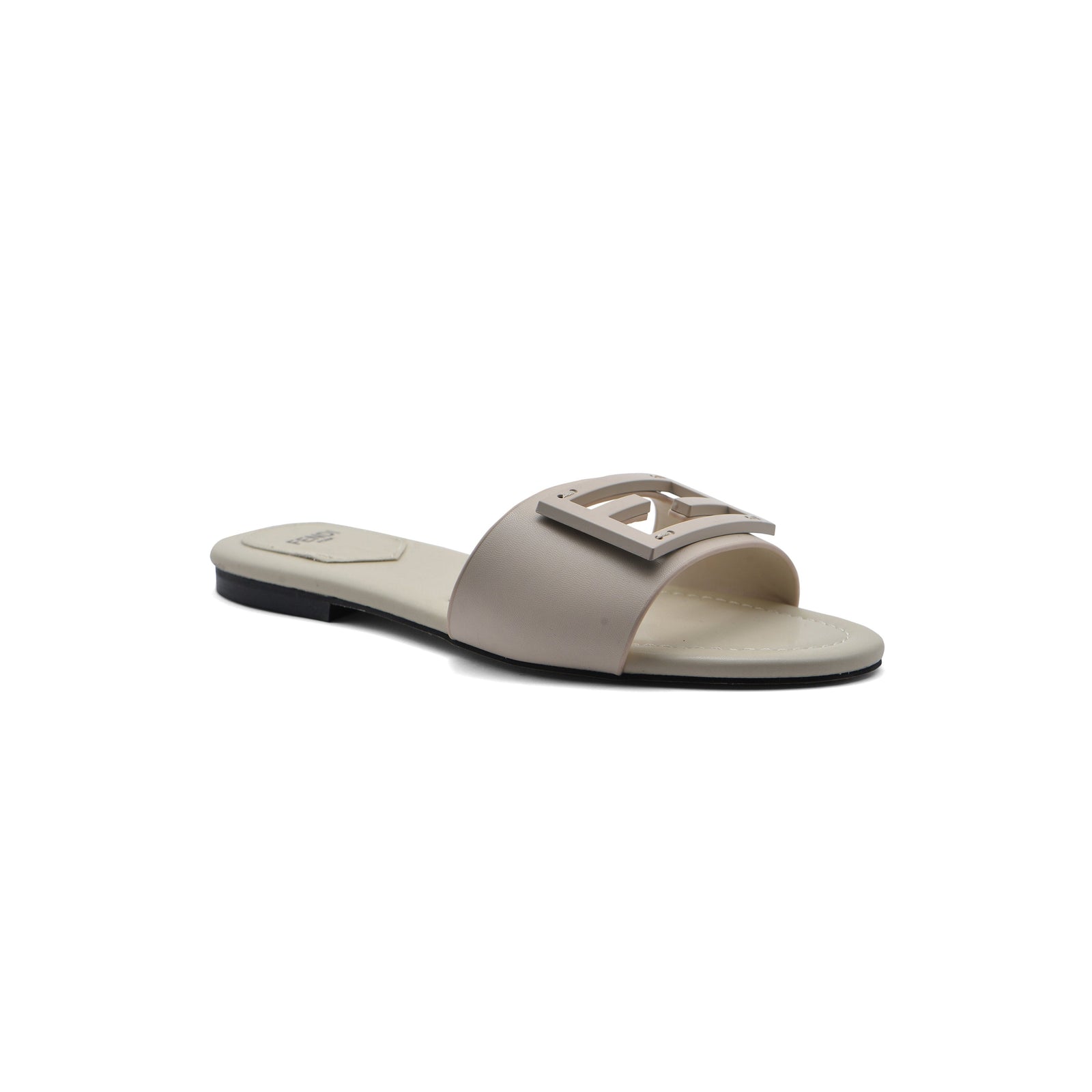 Fendi Baguette Cuoio Romano leather Signature Logo Slide Sandal Woman 1892-1 Beige - 1