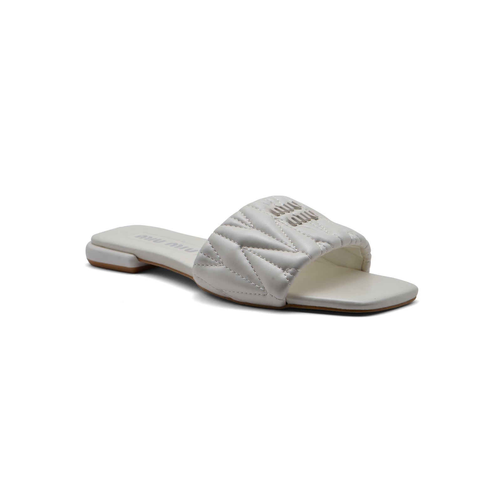 Miu Miu Leather Slides Sandals Summer Classic Leisure Flip Flops Slippers Women 3508 White - 1