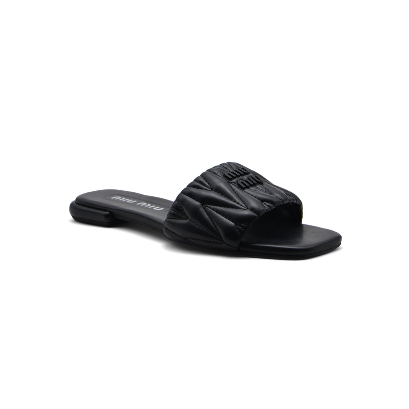 Miu Miu Leather Slides Sandals Summer Classic Leisure Flip Flops Slippers Women 3508 Black - 1