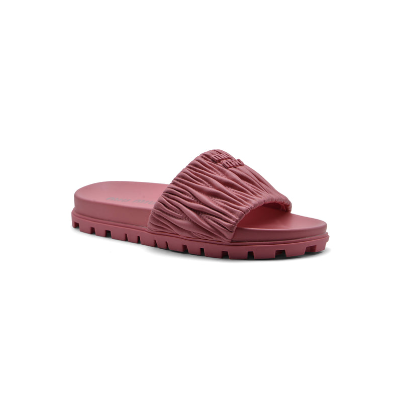 Miu Miu Designer Slides Nappa Leather Beach Slipper Woman 20343 Fuchsia - 1