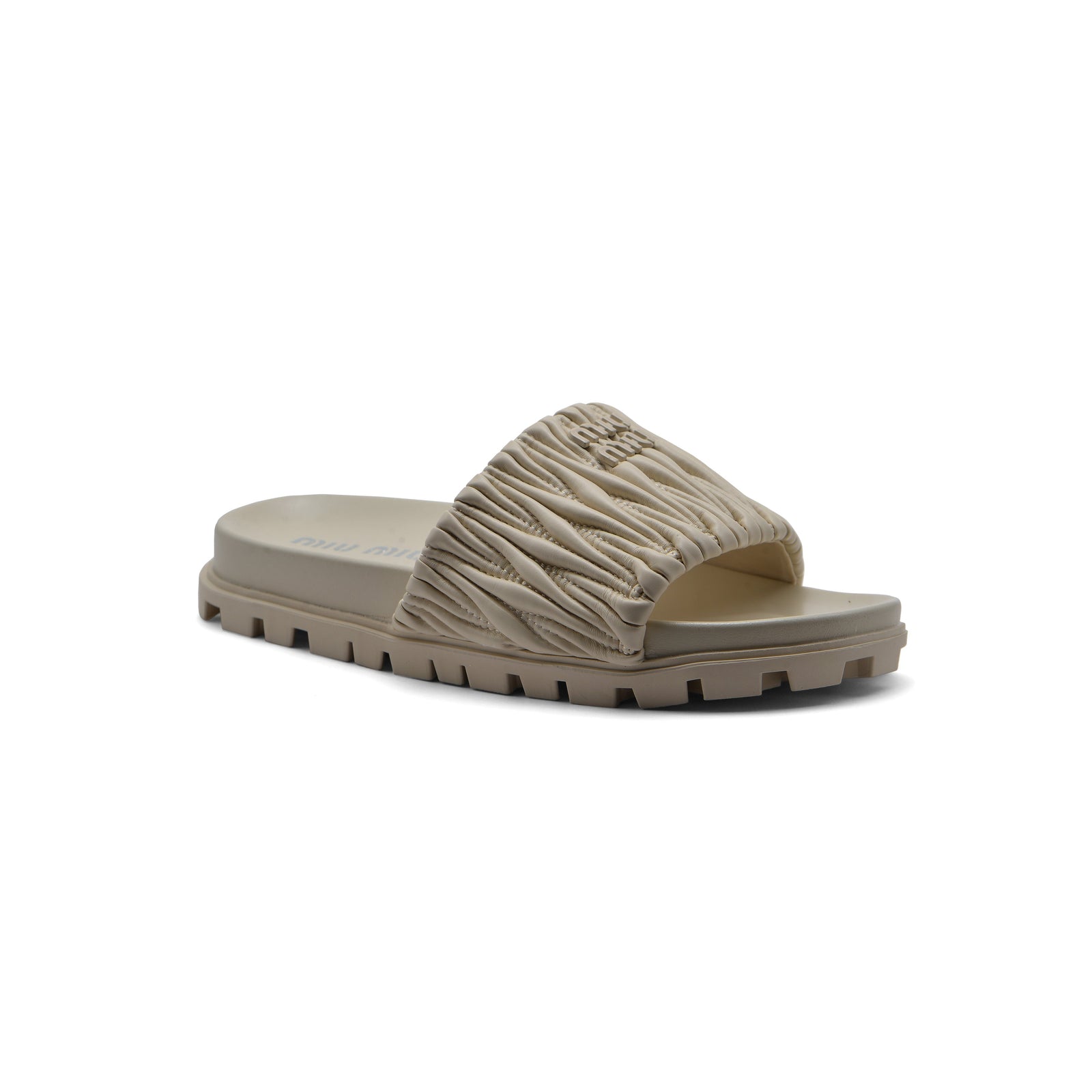 Miu Miu Designer Slides Nappa Leather Beach Slipper Woman 20343 Beige - 1