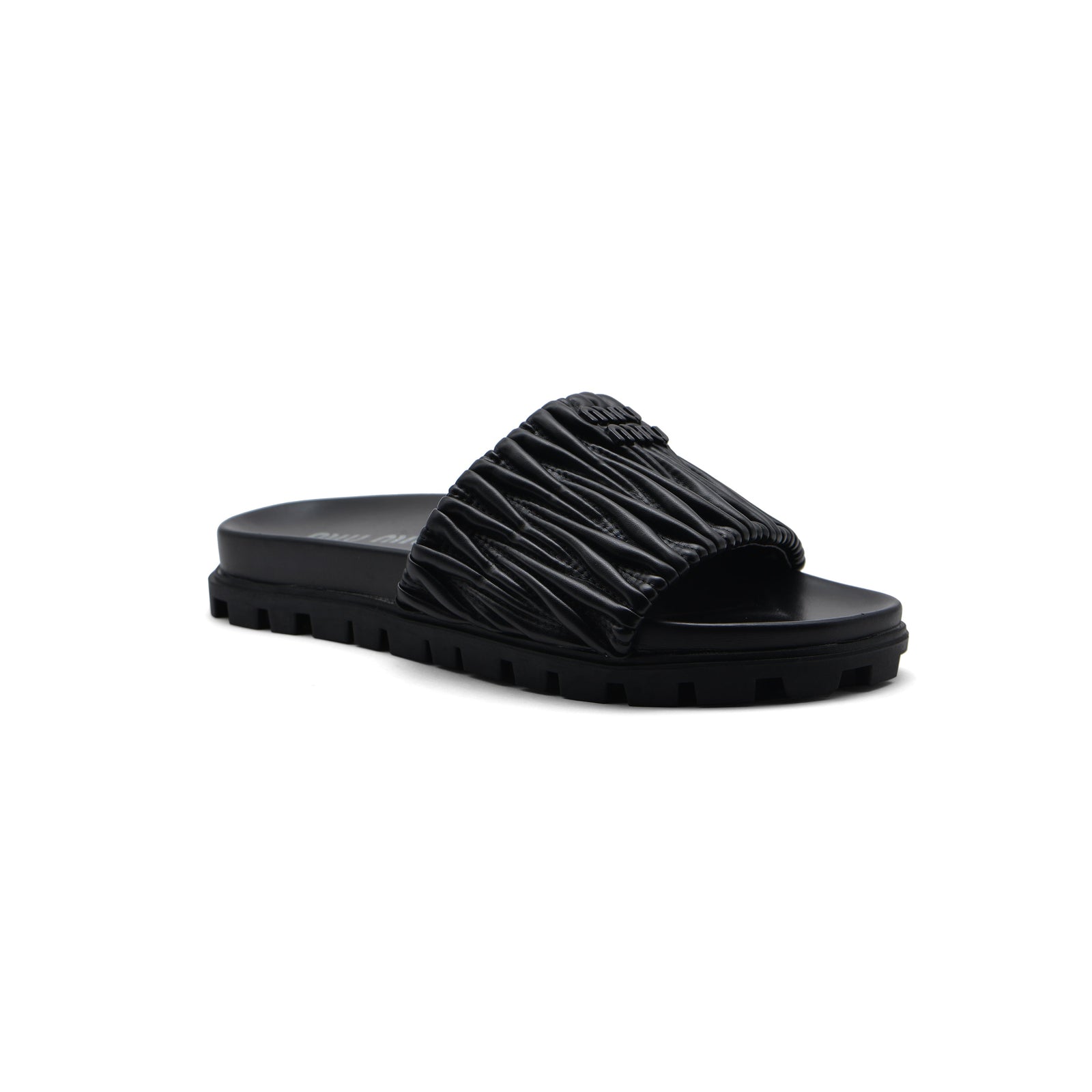 Miu Miu Designer Slides Nappa Leather Beach Slipper Woman 20343 Black - 1