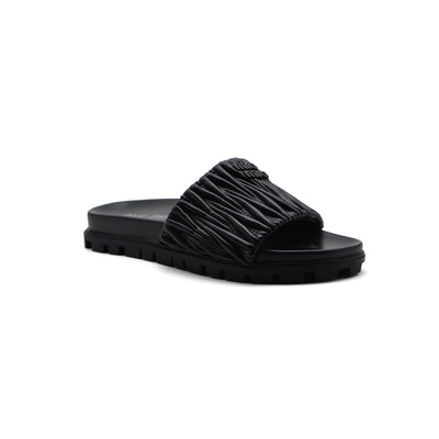 Miu Miu Designer Slides Nappa Leather Beach Slipper Woman 20343 Black