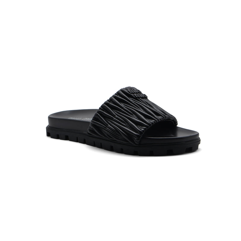 Miu Miu Designer Slides Nappa Leather Beach Slipper Woman 20343 Black - 1