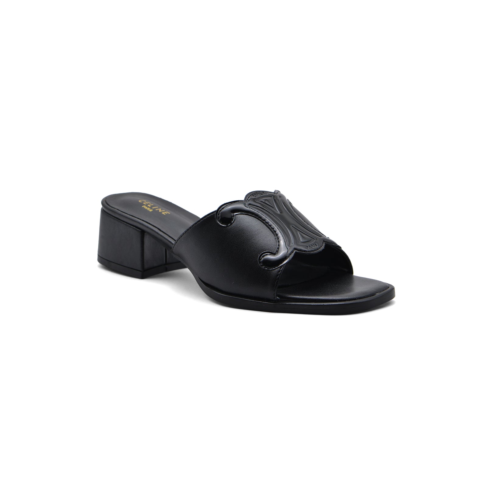 Celine Emblem Block Heel Leather Mule In Woman A2156 Black - 1