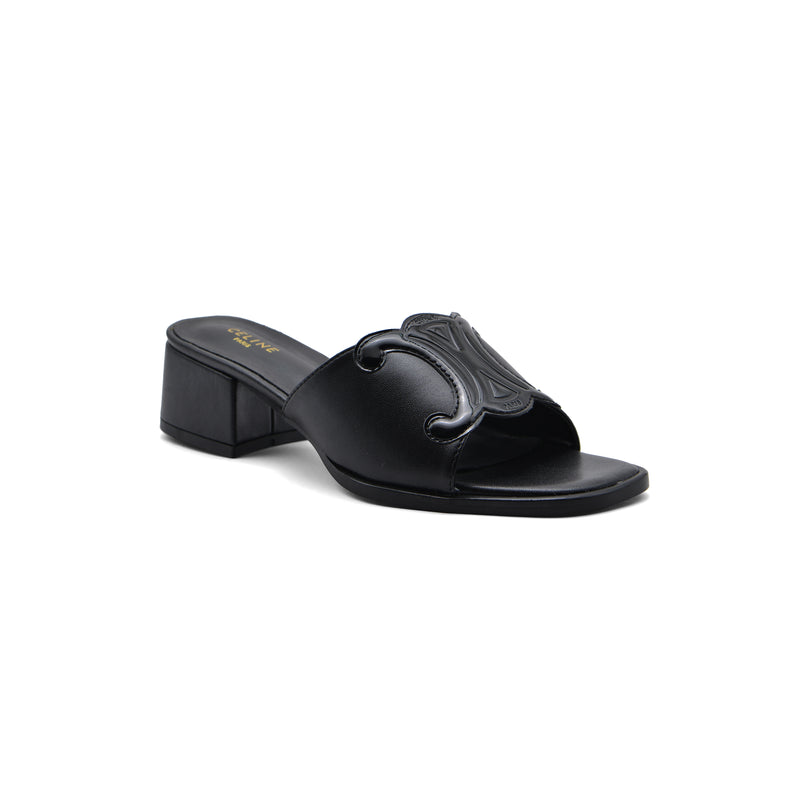 Celine Emblem Block Heel Leather Mule In Woman A2156 Black - 1