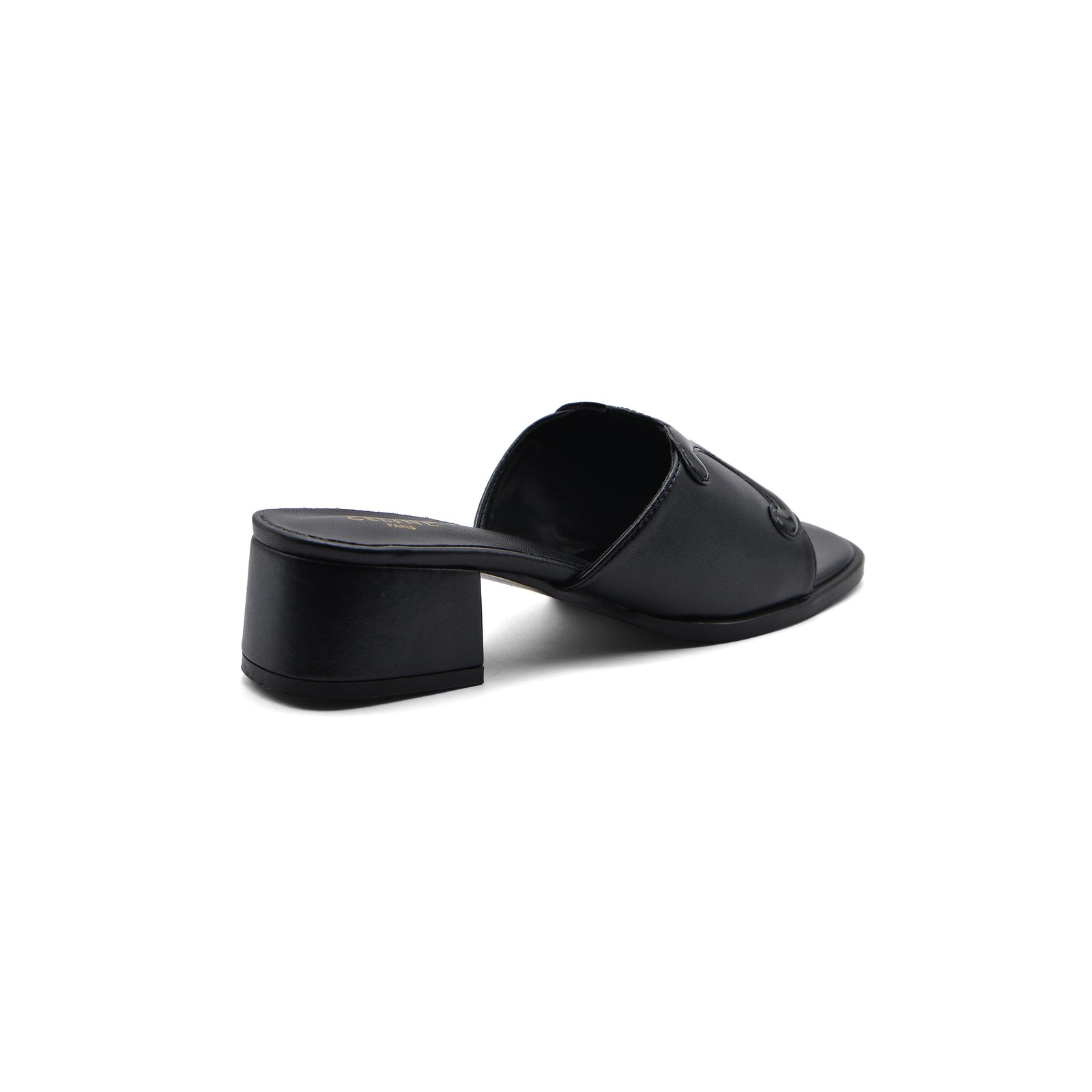 Celine Emblem Block Heel Leather Mule In Woman A2156 Black - 2
