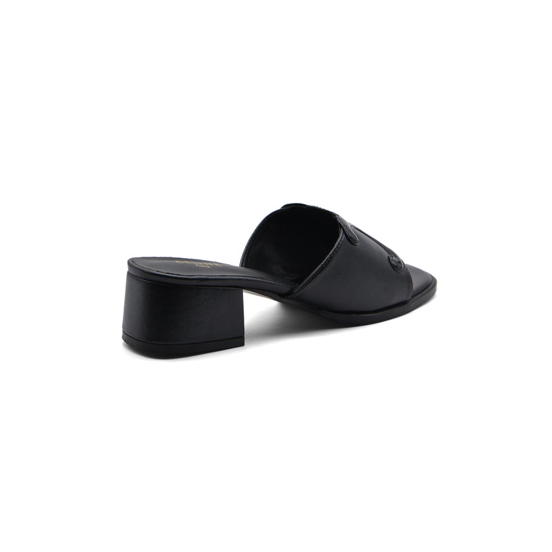 Celine Emblem Block Heel Leather Mule In Woman A2156 Black - 2