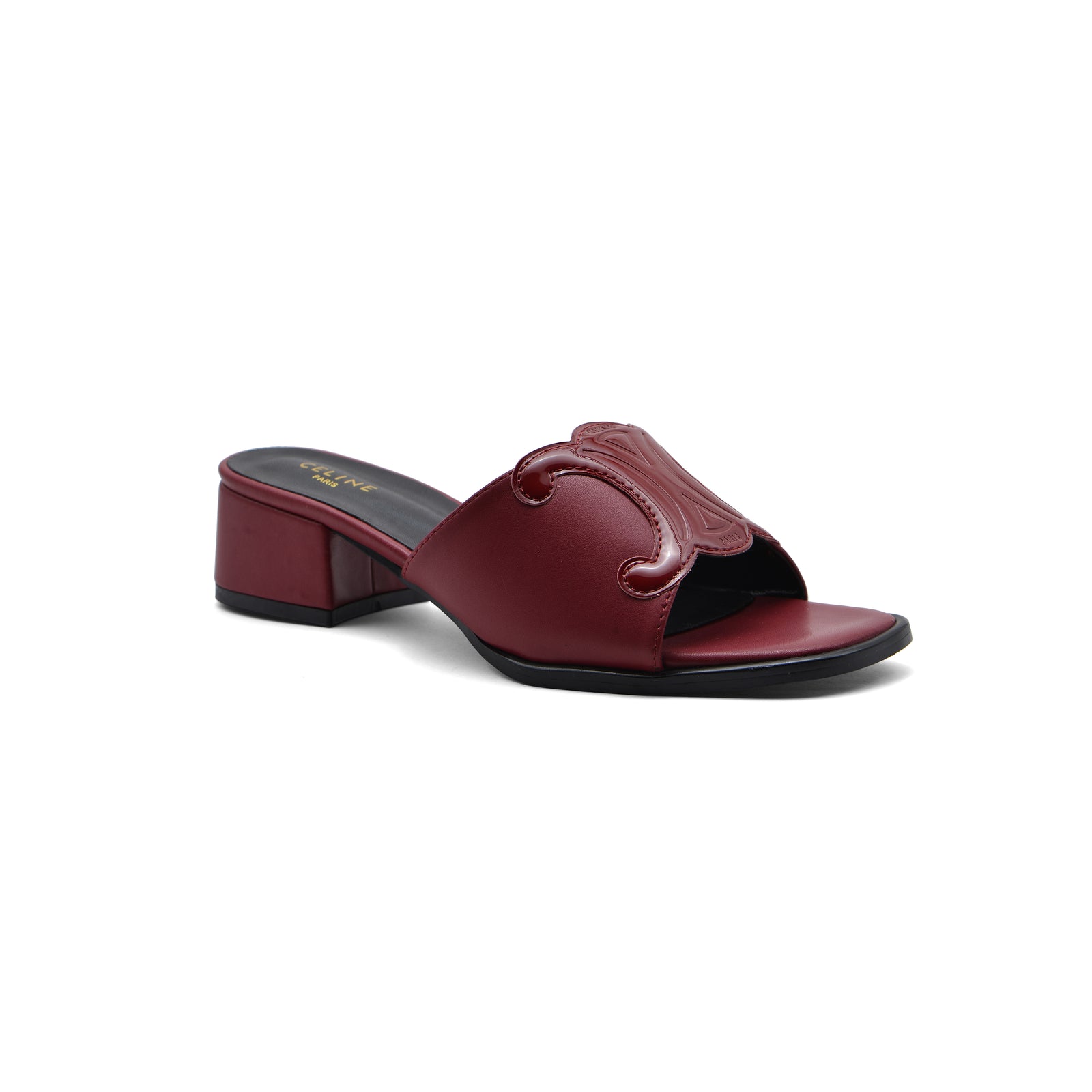 Celine Emblem Block Heel Leather Mule In Woman A2156 Burgundy - 1