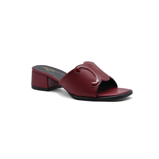 Celine Emblem Block Heel Leather Mule In Woman A2156 Burgundy