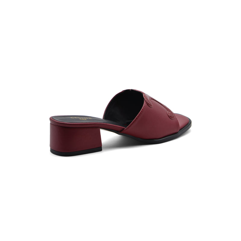 Celine Emblem Block Heel Leather Mule In Woman A2156 Burgundy - 2