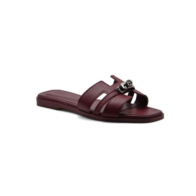 Hermes Calfskin Matte Alligator Giulia Sandals Woman H906 Burgundy