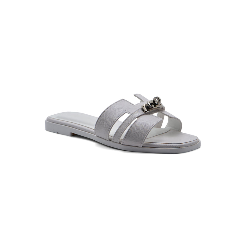 Hermes Calfskin Matte Alligator Giulia Sandals Woman H906 White - 1