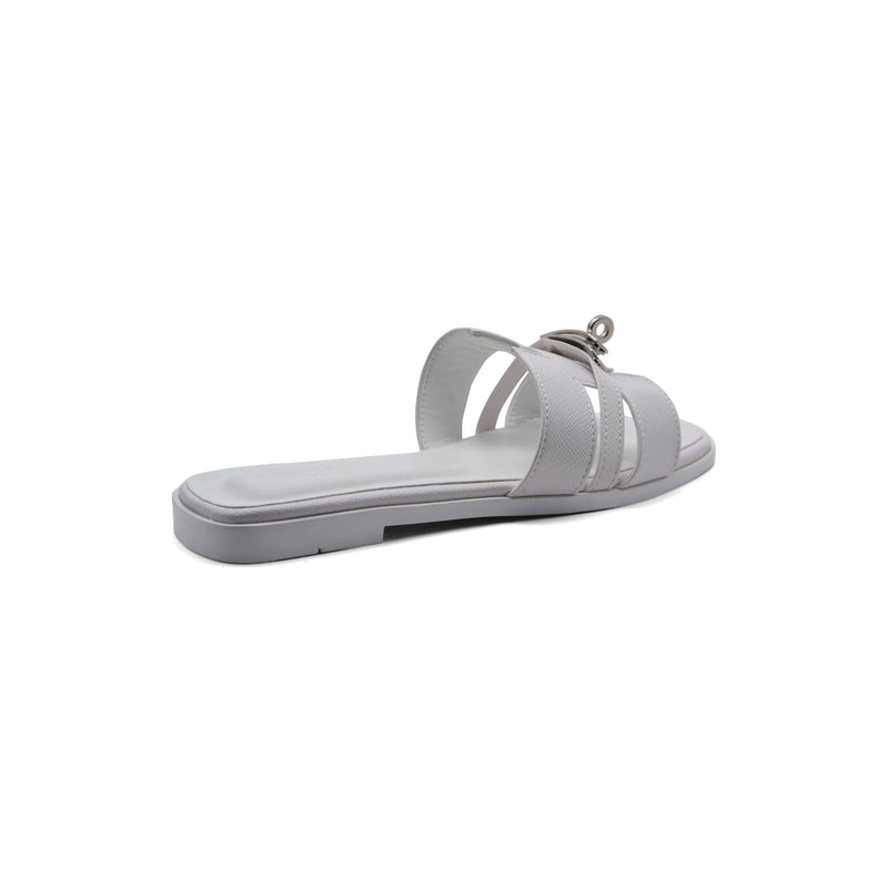Hermes Calfskin Matte Alligator Giulia Sandals Woman H906 White - 2