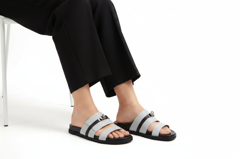 Hermes Jackson Sandals Designer Fumé Vivent Sliders Woman H8006-3 White - 5