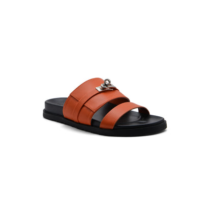 Hermes Jackson Sandals Designer Fumé Vivent Sliders Woman H8006-3 Orange