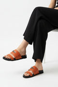 Hermes Jackson Sandals Designer Fumé Vivent Sliders Woman H8006-3 Orange - 5
