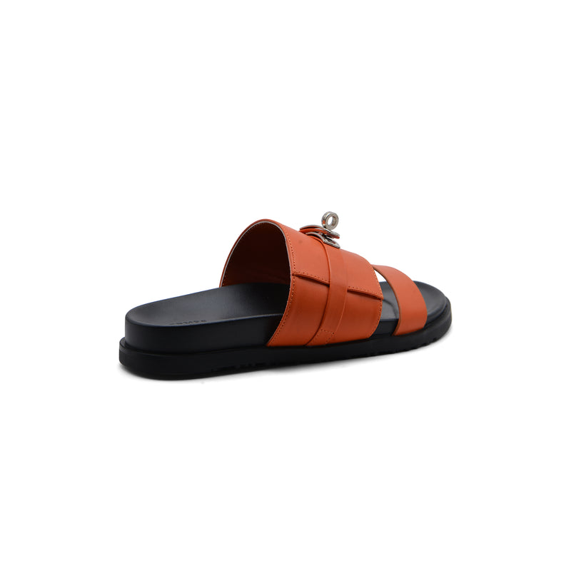Hermes Jackson Sandals Designer Fumé Vivent Sliders Woman H8006-3 Orange - 2