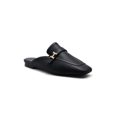 Hermès Groupie H Logo Mules Flats Slipper Woman H66-1 Black