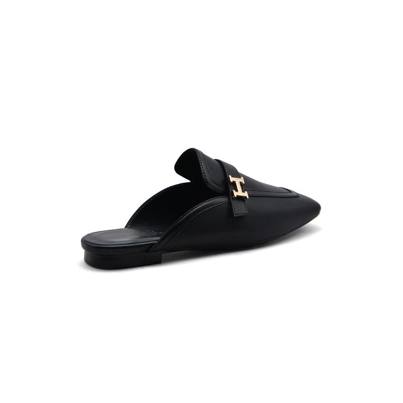 Hermès Groupie H Logo Mules Flats Slipper Woman H66-1 Black - 2
