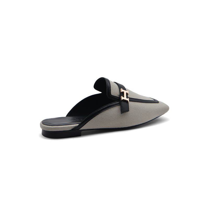 Hermès Groupie H Logo Mules Flats Slipper Woman H66-1 Off White&Black - 2