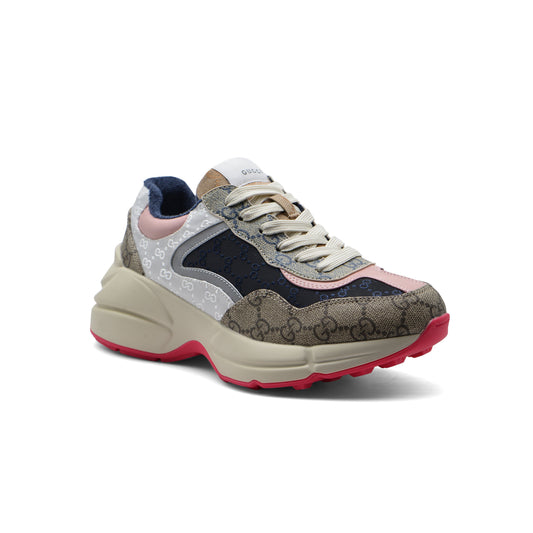 Gucci Supreme Monogram Mix Rhyton Sneakers Woman 20188-1 Beige&Pink