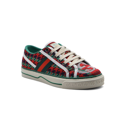 Gucci Cotton Wool Web Houndstooth Interlockin Sneakers Woman GG-1 Red