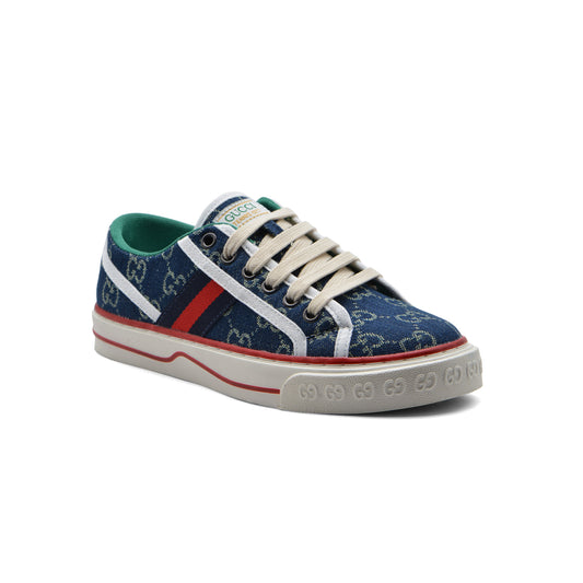 Gucci Cotton Wool Web Houndstooth Interlockin Sneakers Woman GG-1 Navy