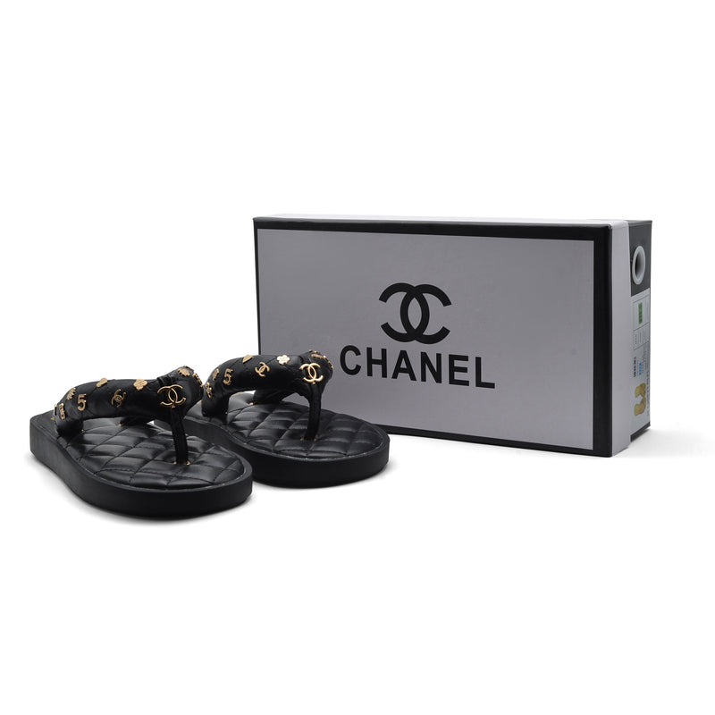 Chanel Lambskin Quilted Padded Charms Thong Sandals Woman XJC3134 Black - 4