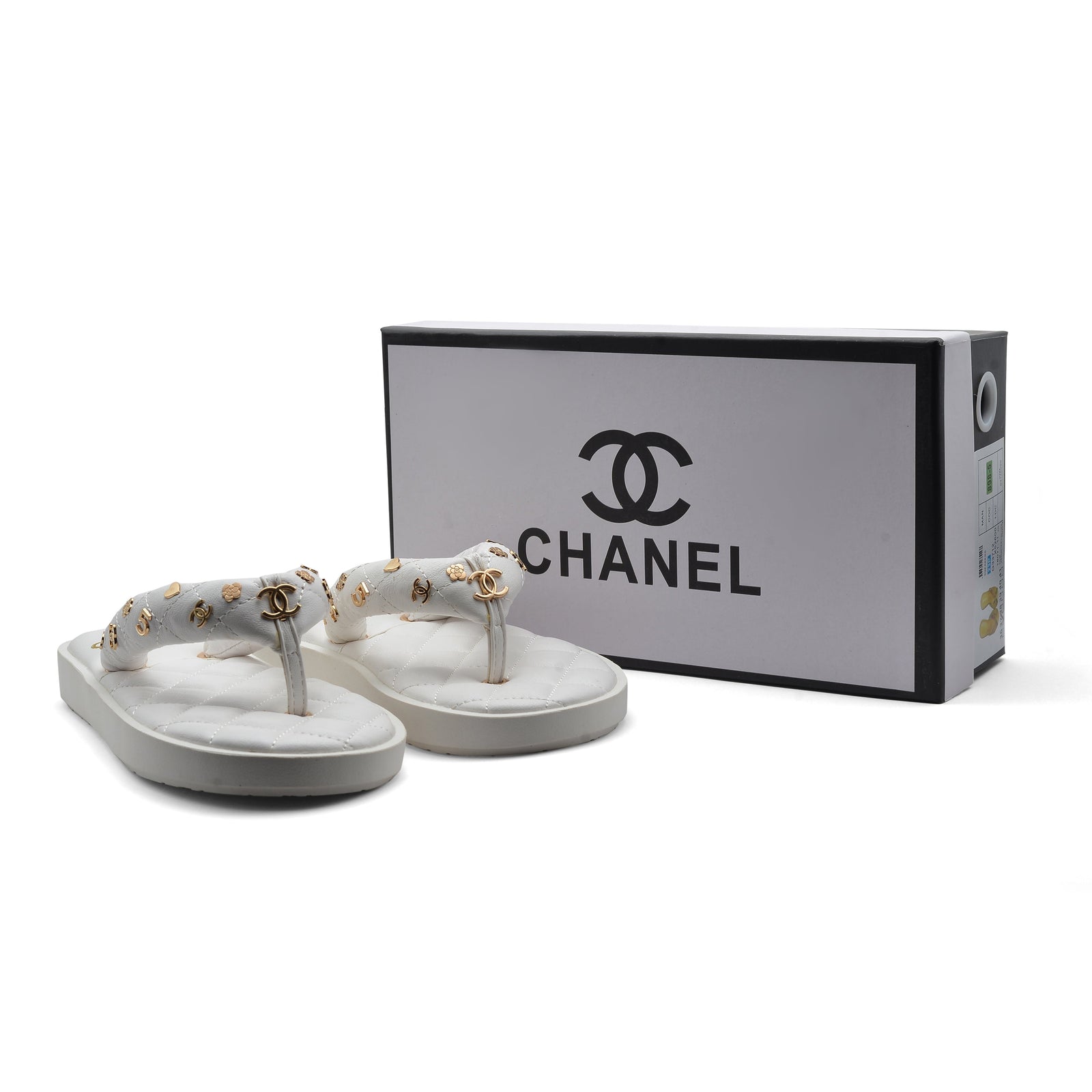 Chanel Lambskin Quilted Padded Charms Thong Sandals Woman XJC3134 White - 4