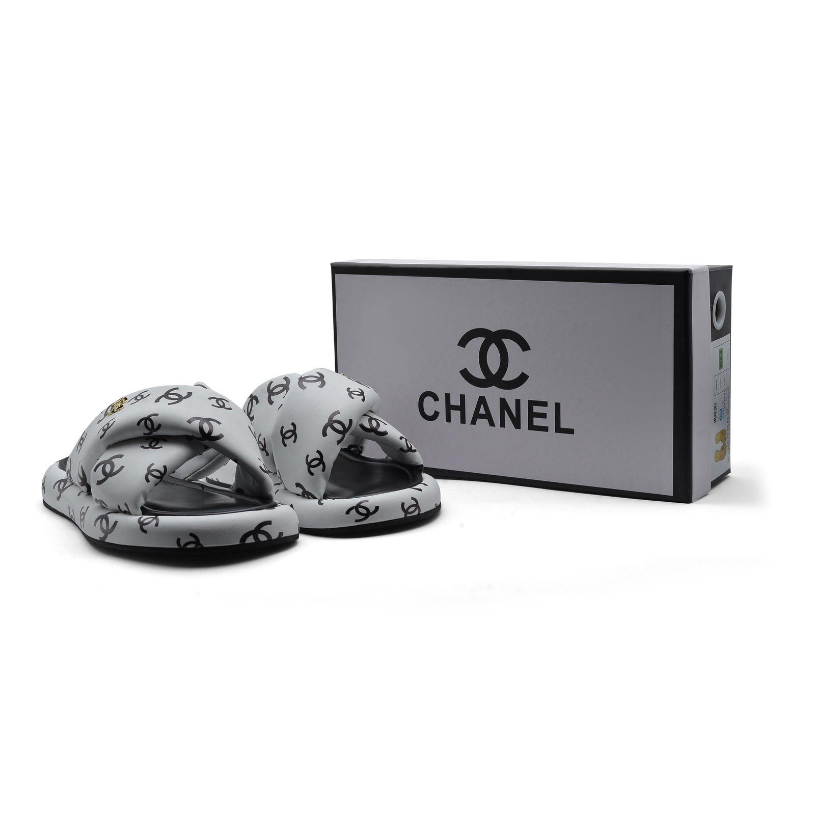 Chanel Puffy Flip Flops Puffy Leather Cross Slipper Woman 9803 White - 4