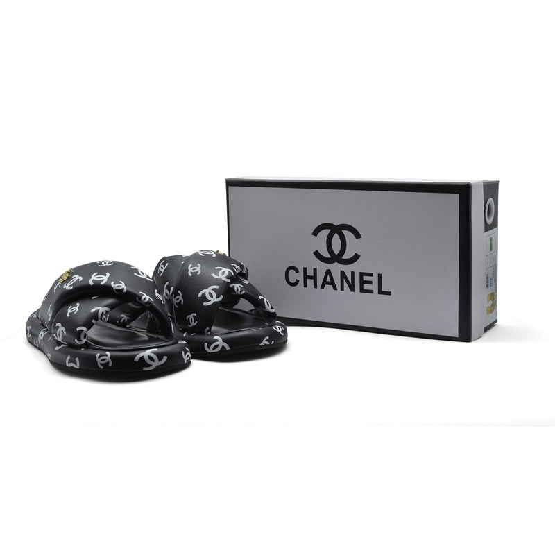 Chanel Puffy Flip Flops Puffy Leather Cross Slipper Woman 9803 Black - 4