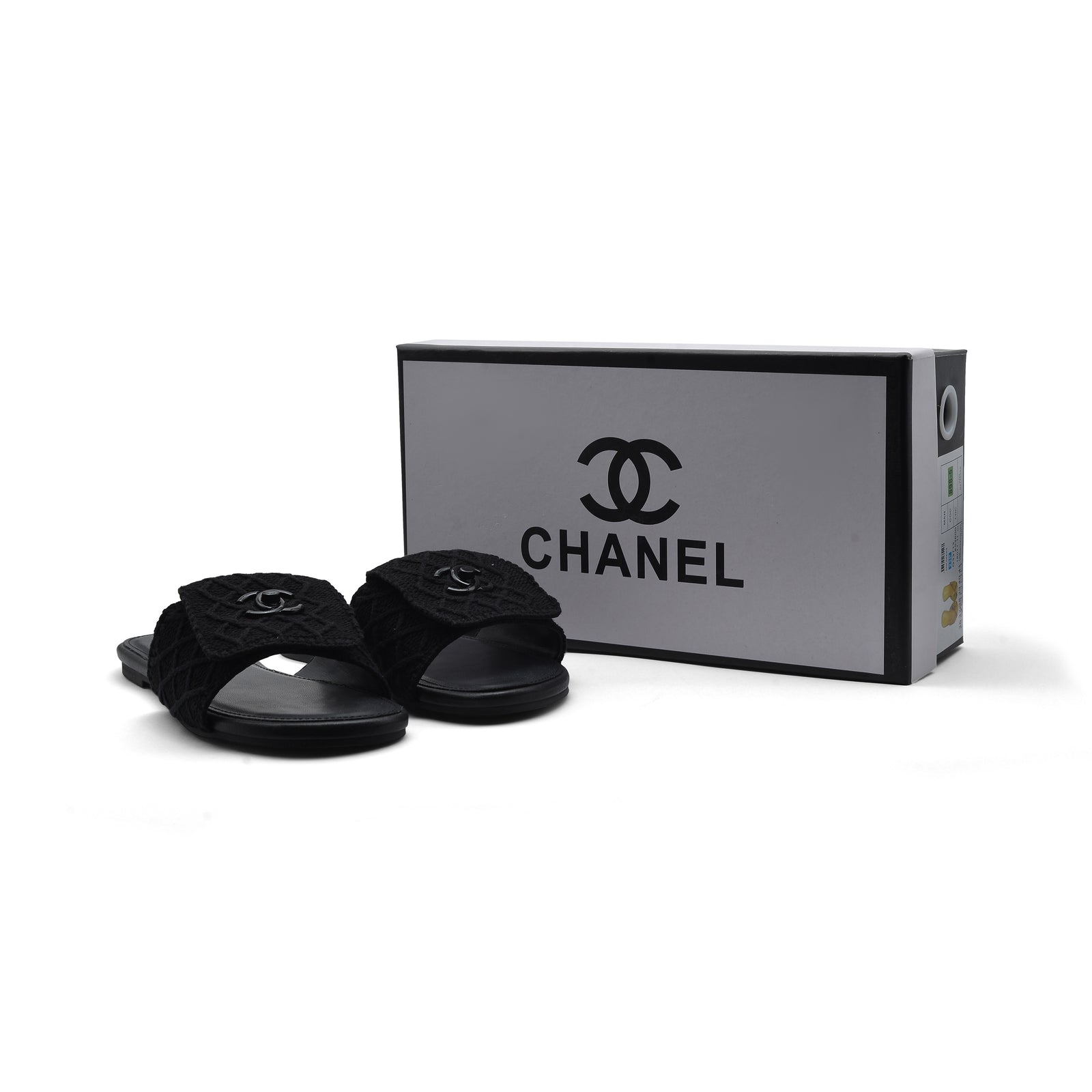 Chanel White Pearl CC Flat Slides Slipper Woman E6545 Black - 4